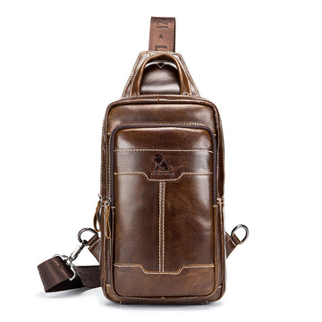 Men's Genuine Leather Sling Bag Chest Crossbody Shoulder Hiking Bags Brown
