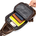 Men's Genuine Leather Sling Bag Chest Crossbody Shoulder Hiking Bags Brown
