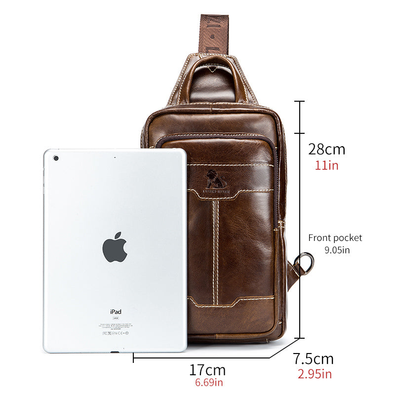 Men's Genuine Leather Sling Bag Chest Crossbody Shoulder Hiking Bags Brown