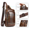 Men's Genuine Leather Sling Bag Chest Crossbody Shoulder Hiking Bags Brown