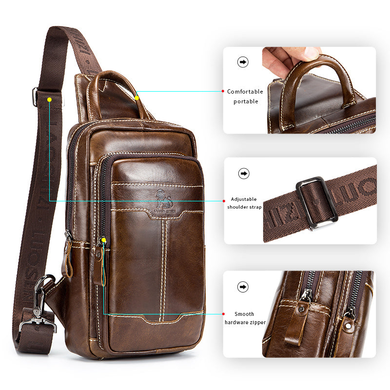 Men's Genuine Leather Sling Bag Chest Crossbody Shoulder Hiking Bags Brown