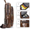 Men's Genuine Leather Sling Bag Chest Crossbody Shoulder Hiking Bags Brown