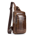 Men's Genuine Leather Sling Bag Chest Crossbody Shoulder Hiking Bags Brown