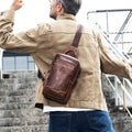 Men's Genuine Leather Sling Bag Chest Crossbody Shoulder Hiking Bags Brown