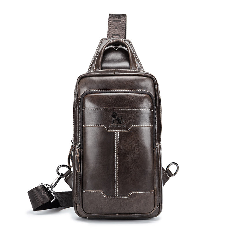 Men's Genuine Leather Sling Bag Chest Crossbody Shoulder Hiking Bags Coffee