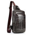 Men's Genuine Leather Sling Bag Chest Crossbody Shoulder Hiking Bags Coffee