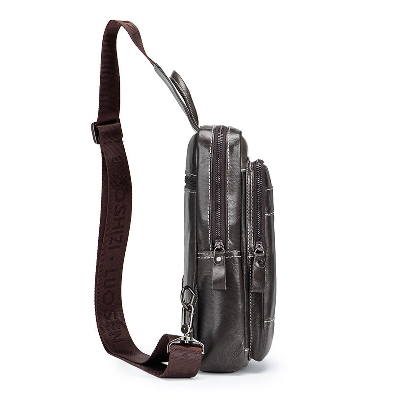 Men's Genuine Leather Sling Bag Chest Crossbody Shoulder Hiking Bags Coffee