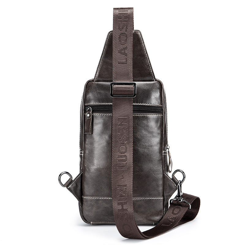 Men's Genuine Leather Sling Bag Chest Crossbody Shoulder Hiking Bags Coffee