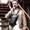 Men's Genuine Leather Sling Bag Chest Crossbody Shoulder Hiking Bags Coffee
