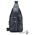 Men Genuine Leather Sling Bag Crossbody Chest Shoulder Backpack Daypack Black