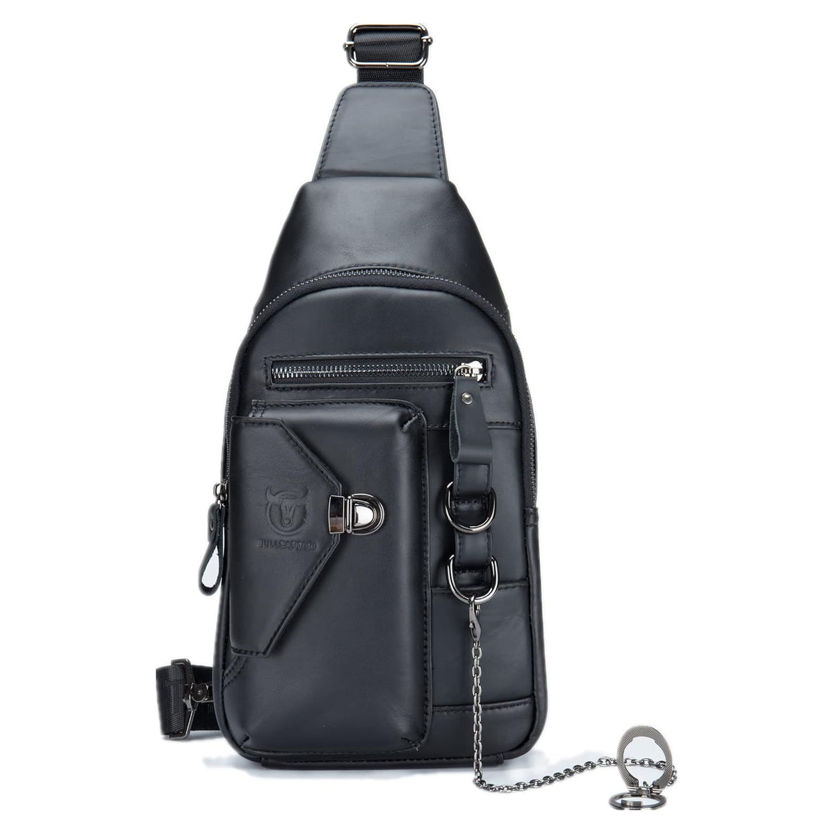 Men Genuine Leather Sling Bag Crossbody Chest Shoulder Backpack Daypack Black