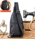 Men Genuine Leather Sling Bag Crossbody Chest Shoulder Backpack Daypack Black