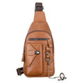 Men Genuine Leather Sling Bag Crossbody Chest Shoulder Backpack Daypack Brown