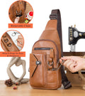Men Genuine Leather Sling Bag Crossbody Chest Shoulder Backpack Daypack Brown