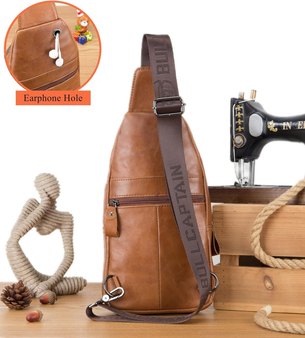 Men Genuine Leather Sling Bag Crossbody Chest Shoulder Backpack Daypack Brown