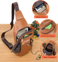Men Genuine Leather Sling Bag Crossbody Chest Shoulder Backpack Daypack Brown