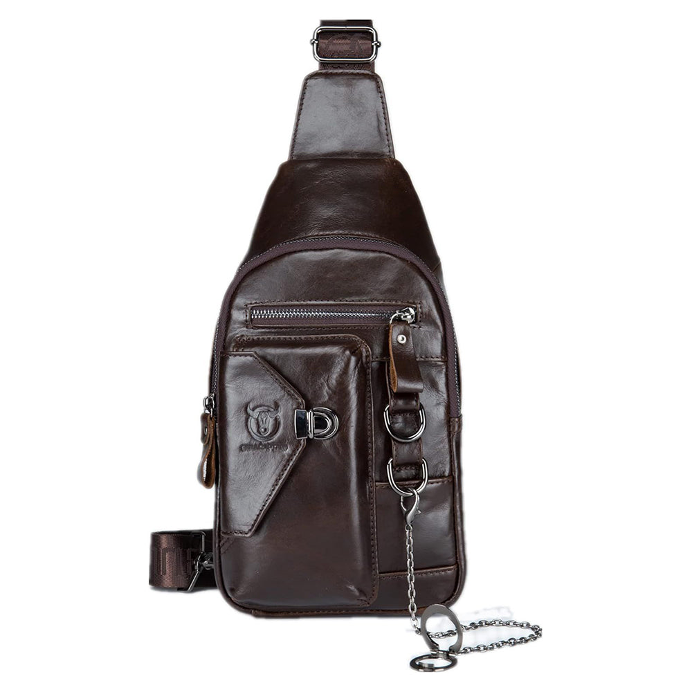 Men Genuine Leather Sling Bag Crossbody Chest Shoulder Backpack Daypack Coffee