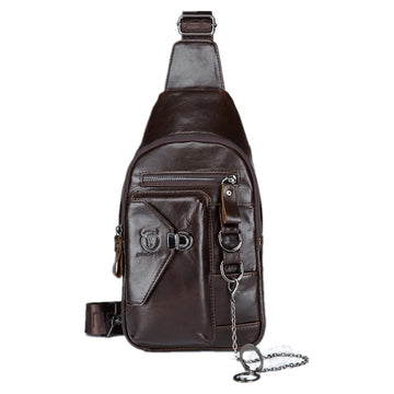 Men Genuine Leather Sling Bag Crossbody Chest Shoulder Backpack Daypack Coffee