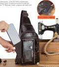 Men Genuine Leather Sling Bag Crossbody Chest Shoulder Backpack Daypack Coffee