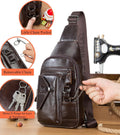 Men Genuine Leather Sling Bag Crossbody Chest Shoulder Backpack Daypack Coffee