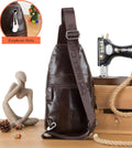 Men Genuine Leather Sling Bag Crossbody Chest Shoulder Backpack Daypack Coffee