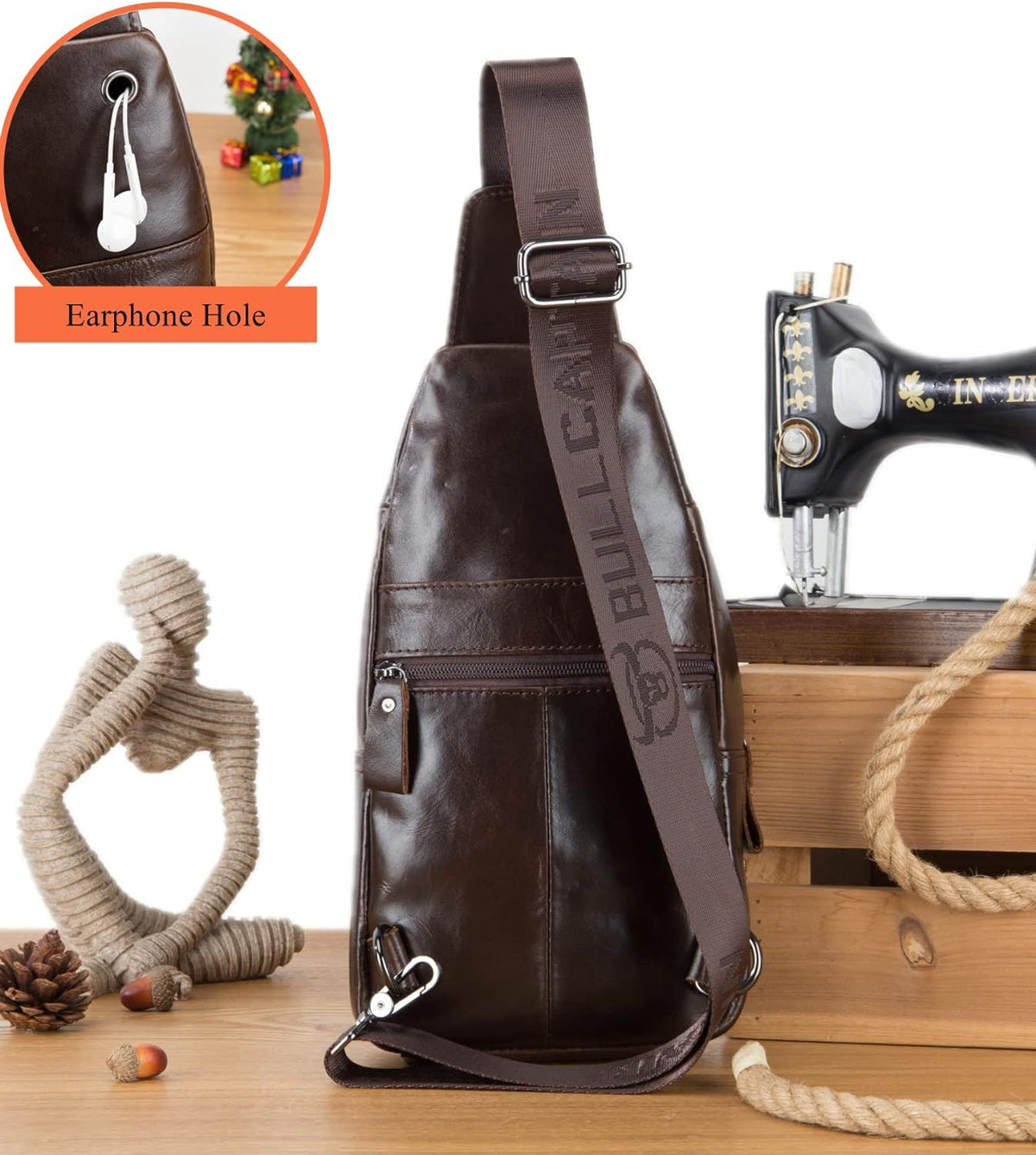 Men Genuine Leather Sling Bag Crossbody Chest Shoulder Backpack Daypack Coffee
