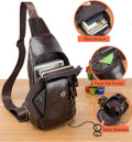 Men Genuine Leather Sling Bag Crossbody Chest Shoulder Backpack Daypack Coffee