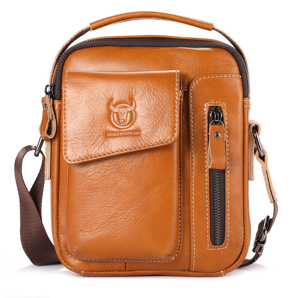 Men Genuine Leather Sling Bag Small Shoulder Crossbody Messenger Handbag Brown