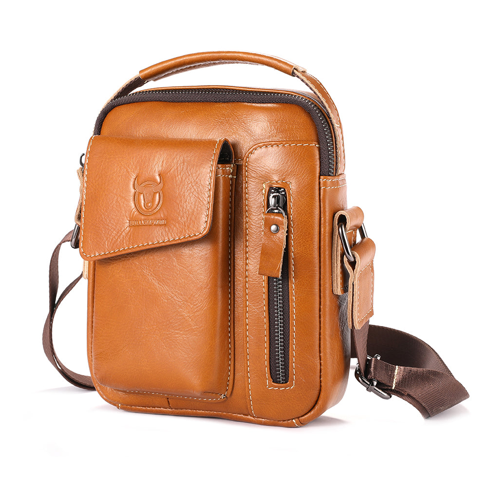 Men Genuine Leather Sling Bag Small Shoulder Crossbody Messenger Handbag Brown