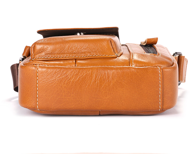 Men Genuine Leather Sling Bag Small Shoulder Crossbody Messenger Handbag Brown