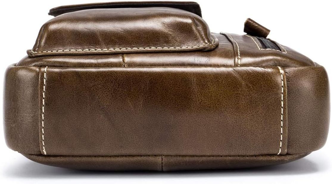 Men Genuine Leather Sling Bag Small Shoulder Crossbody Messenger Handbag Chestnut