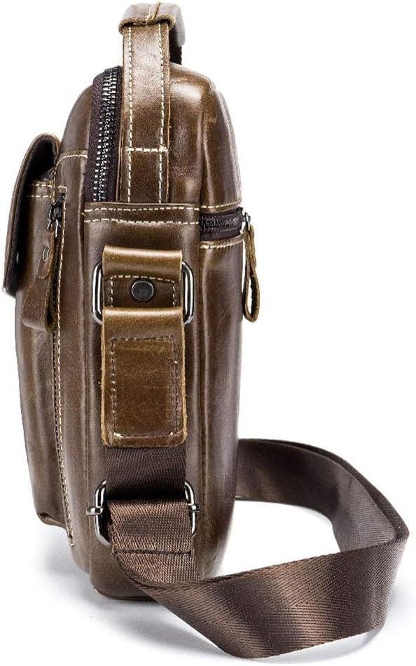 Men Genuine Leather Sling Bag Small Shoulder Crossbody Messenger Handbag Chestnut