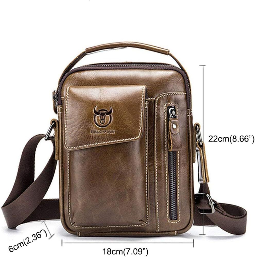 Men Genuine Leather Sling Bag Small Shoulder Crossbody Messenger Handbag Chestnut