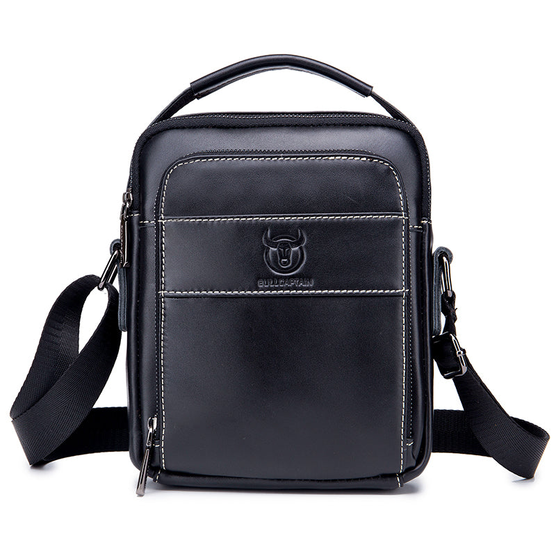 Men Genuine Leather Small Shoulder Crossbody Bag Fashion Casual Handbag Black