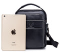Men Genuine Leather Small Shoulder Crossbody Bag Fashion Casual Handbag Black