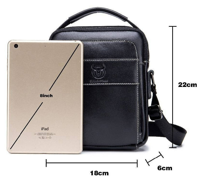 Men Genuine Leather Small Shoulder Crossbody Bag Fashion Casual Handbag Black