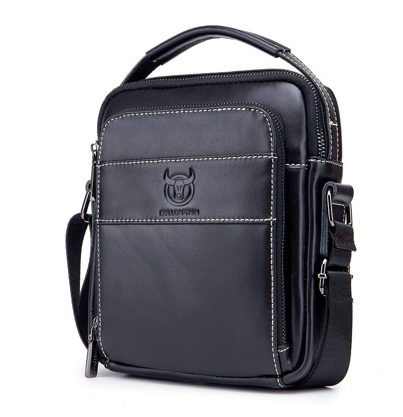 Men Genuine Leather Small Shoulder Crossbody Bag Fashion Casual Handbag Black
