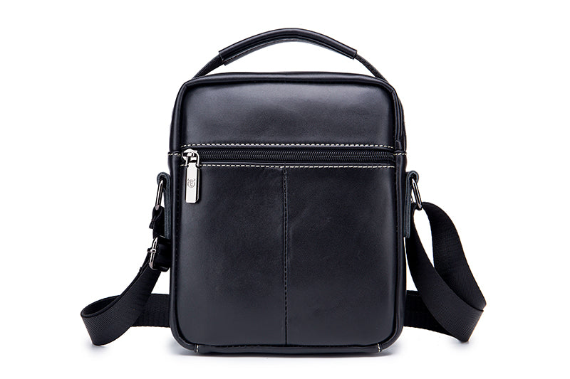 Men Genuine Leather Small Shoulder Crossbody Bag Fashion Casual Handbag Black