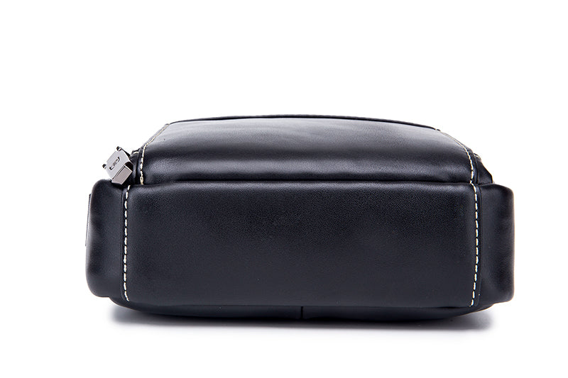 Men Genuine Leather Small Shoulder Crossbody Bag Fashion Casual Handbag Black