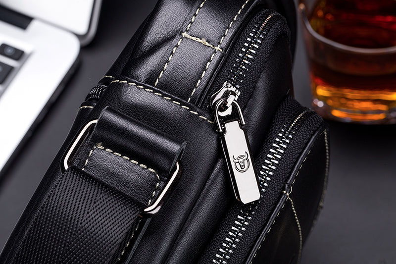 Men Genuine Leather Small Shoulder Crossbody Bag Fashion Casual Handbag Black