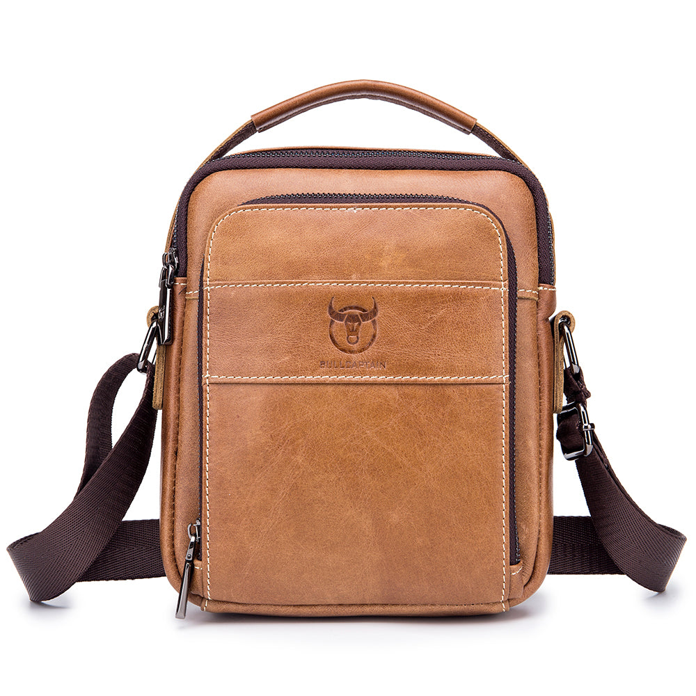 Men Genuine Leather Small Shoulder Crossbody Bag Fashion Casual Handbag Brown