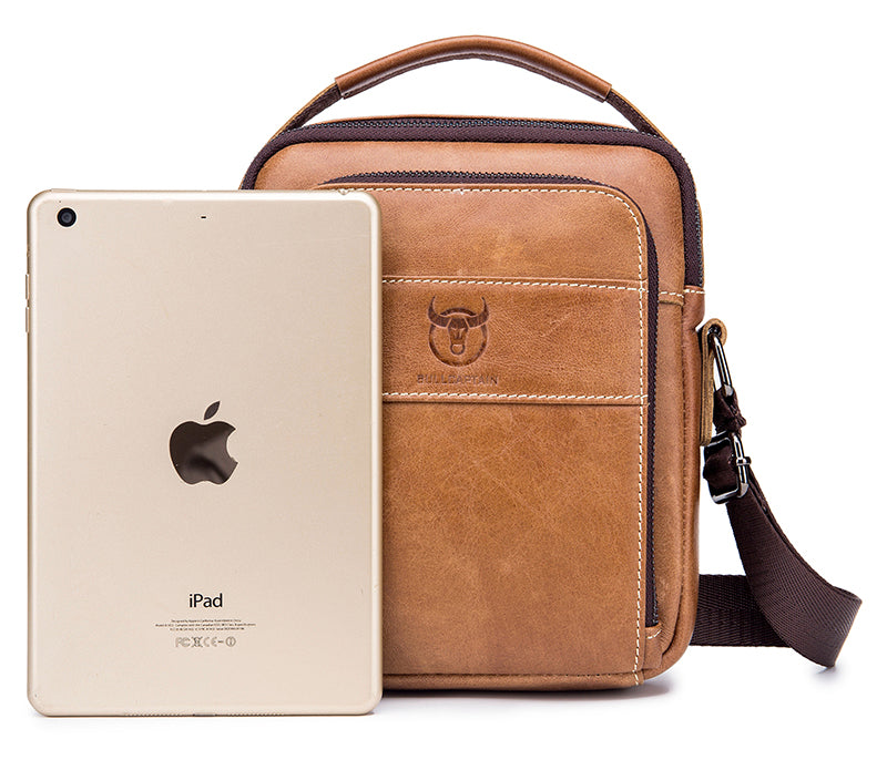 Men Genuine Leather Small Shoulder Crossbody Bag Fashion Casual Handbag Brown