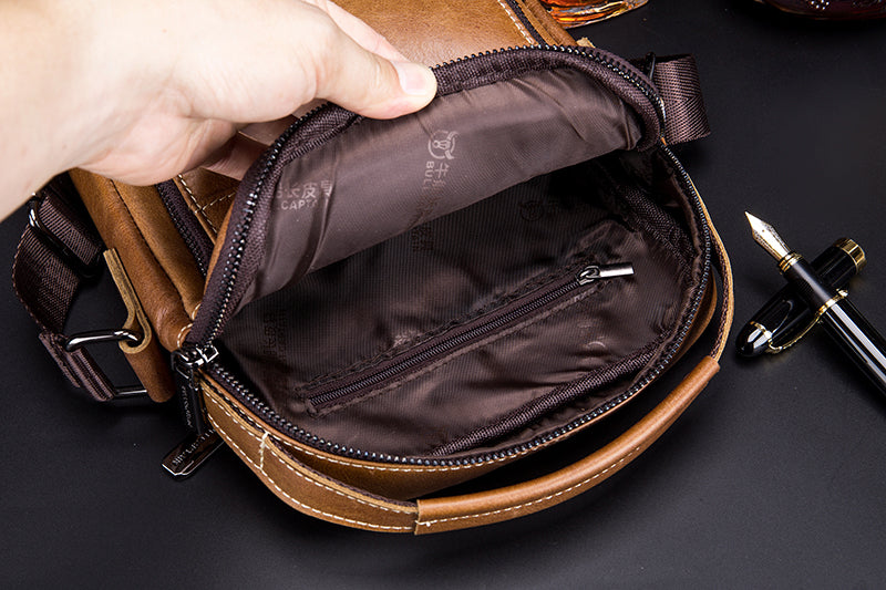 Men Genuine Leather Small Shoulder Crossbody Bag Fashion Casual Handbag Brown