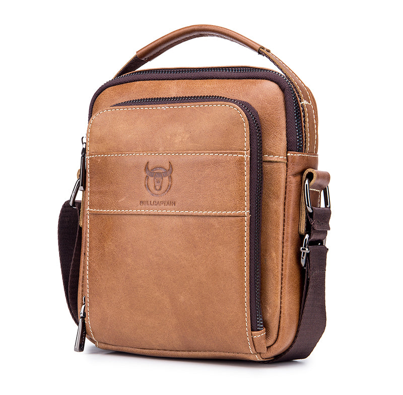 Men Genuine Leather Small Shoulder Crossbody Bag Fashion Casual Handbag Brown
