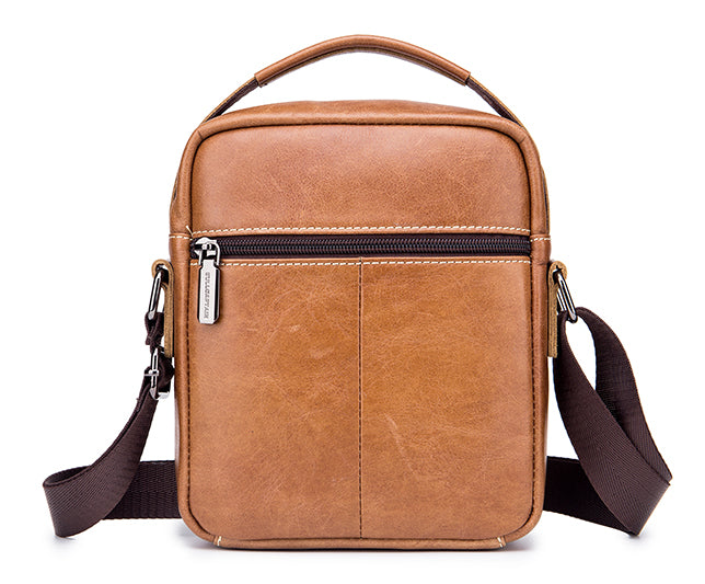 Men Genuine Leather Small Shoulder Crossbody Bag Fashion Casual Handbag Brown