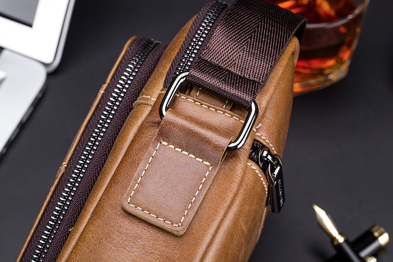 Men Genuine Leather Small Shoulder Crossbody Bag Fashion Casual Handbag Brown