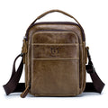 Men Genuine Leather Small Shoulder Crossbody Bag Fashion Casual Handbag Coffee