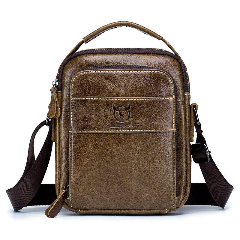 Men Genuine Leather Small Shoulder Crossbody Bag Fashion Casual Handbag Coffee