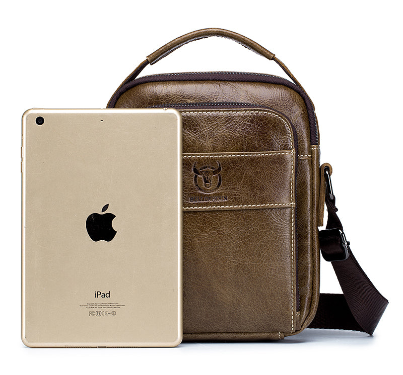 Men Genuine Leather Small Shoulder Crossbody Bag Fashion Casual Handbag Coffee