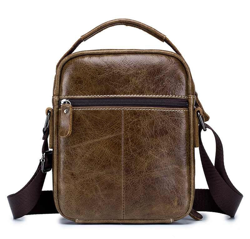 Men Genuine Leather Small Shoulder Crossbody Bag Fashion Casual Handbag Coffee